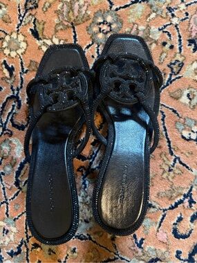 Tory Burch Black Logo-Embellished Slide Sandals